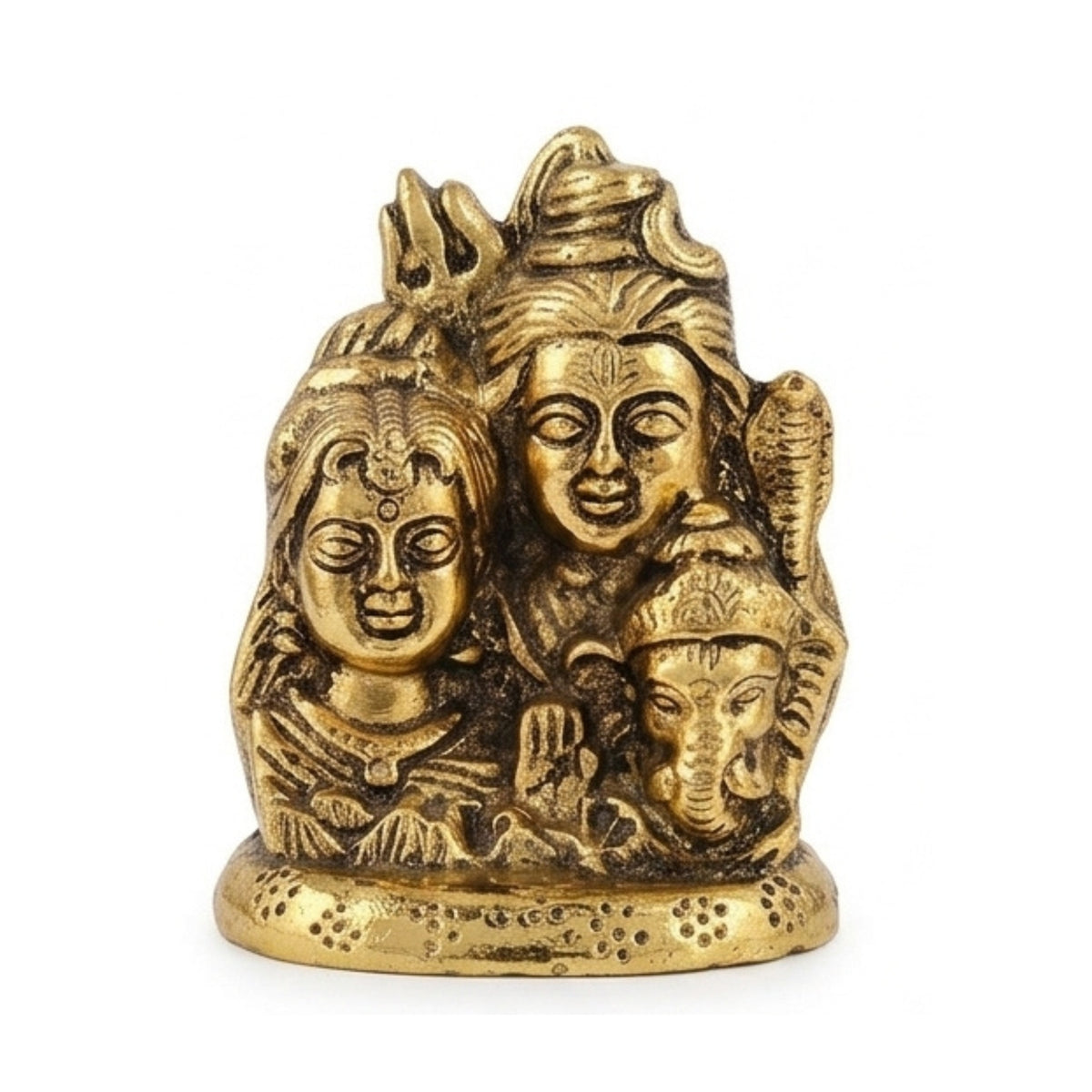 Golden Metal Shiv Parivar Statue – Lord Shiva, Goddess Parvati, and Lord Ganesha Idol W-221-A