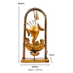 Handcrafted Wrought Iron Ganesha Figurine in Arch Frame – Traditional Antique Gold Metal Lord Ganesha Showpiece with Hanging Bell and Diya / T-Light Holder for Home Temple I-186-A