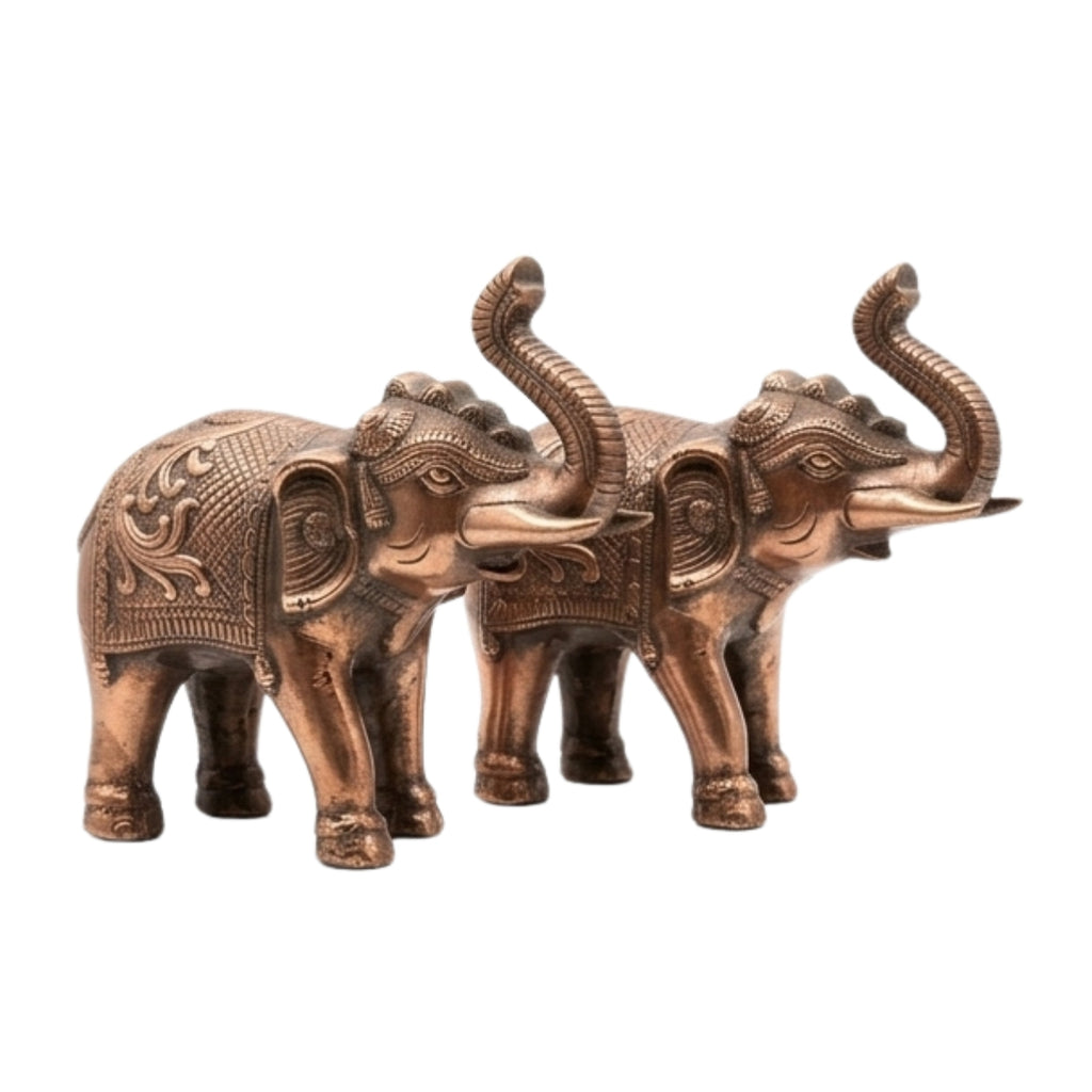 Premium Antique Copper Finish Elephant Figurine Pair for Vastu & Home Decor (Set of 2) G-81-B