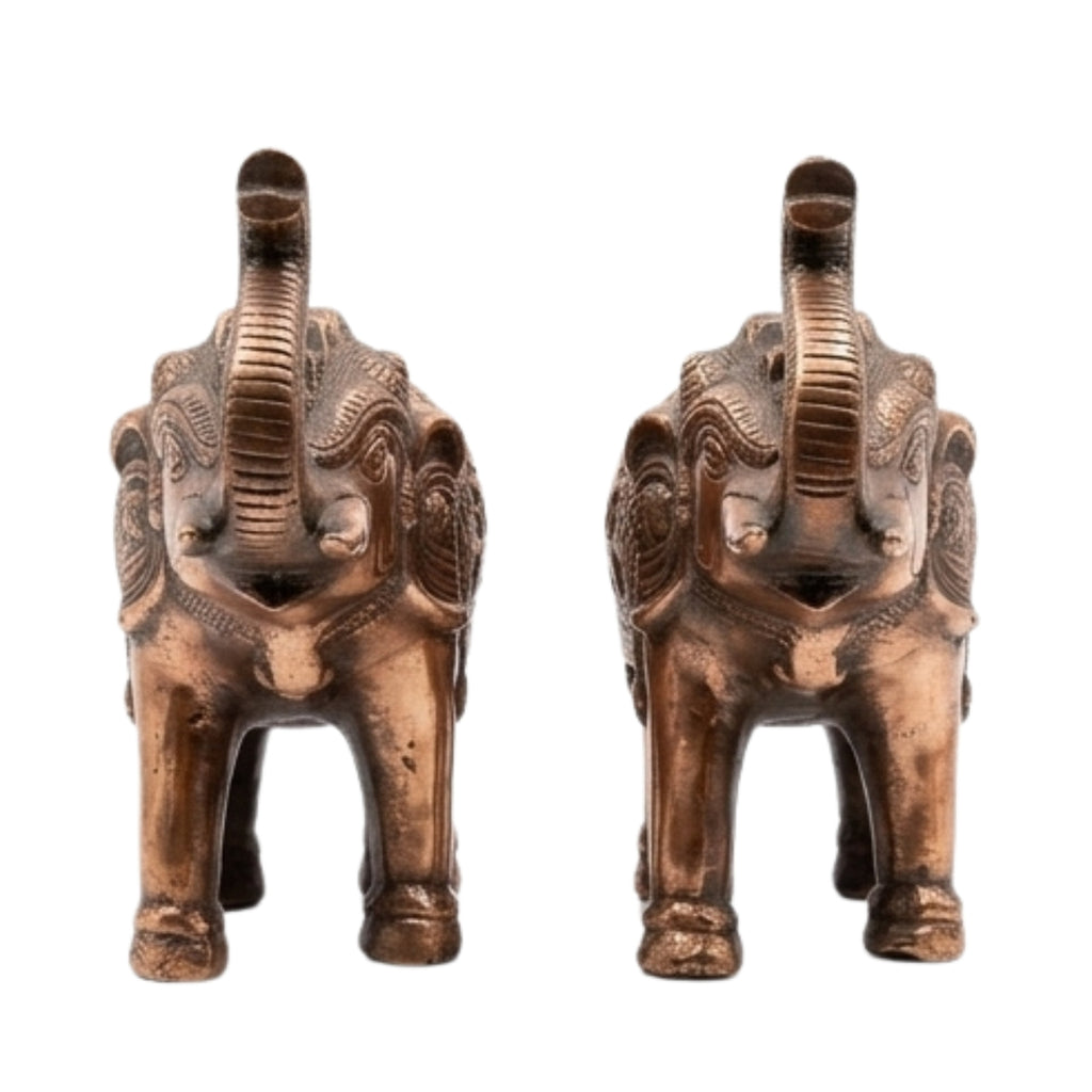 Premium Antique Copper Finish Elephant Figurine Pair for Vastu & Home Decor (Set of 2) G-81-B
