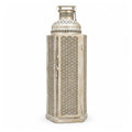 Oversized Exotic Cutout Metal Lantern – Distressed White Moroccan Tower Candle Holder with Hinged Door I-81-A