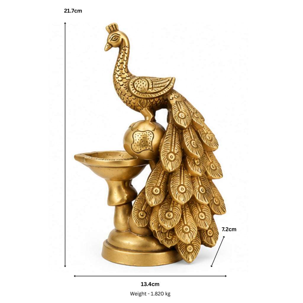 Exquisite Handcrafted Brass Peacock Diya – Traditional Single Wick Oil Lamp for Home Decor & Pooja BR-205-A