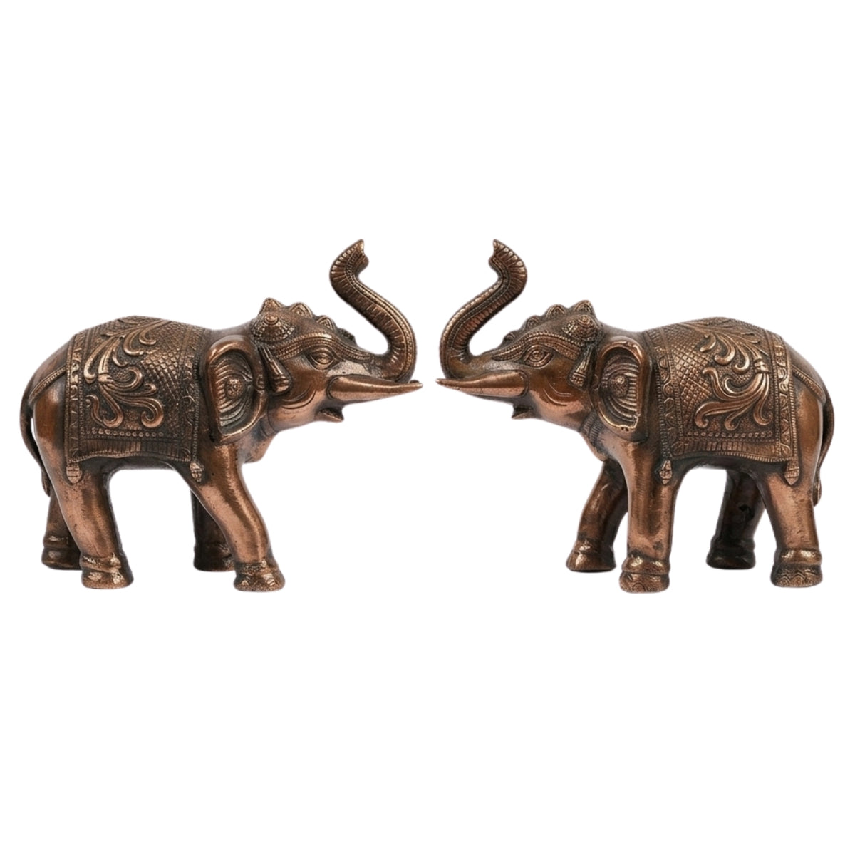 Premium Antique Copper Finish Elephant Figurine Pair for Vastu & Home Decor (Set of 2) G-81-B