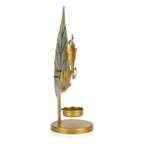Golden Metal Ganesha Leaf Figurine with Flute and T-Light Holder I-203-A