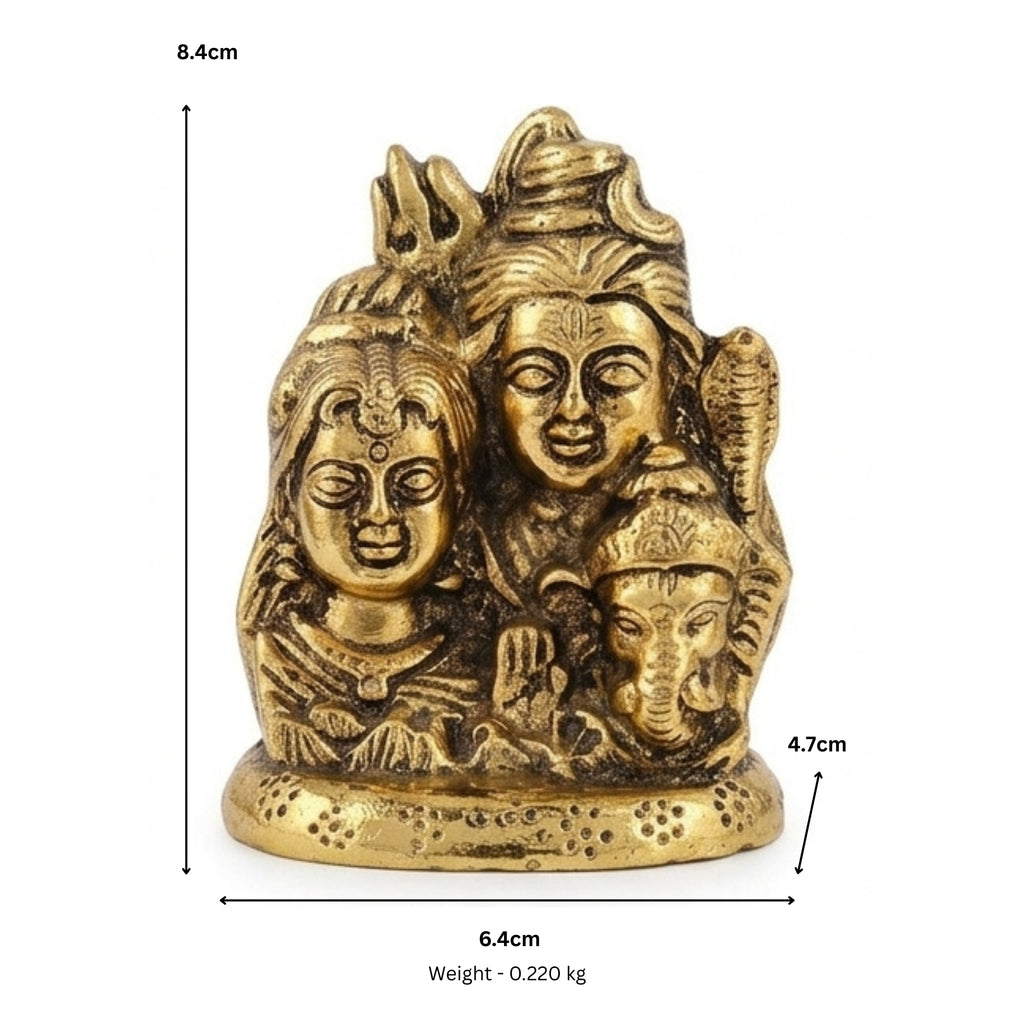 Golden Metal Shiv Parivar Statue – Lord Shiva, Goddess Parvati, and Lord Ganesha Idol W-221-A