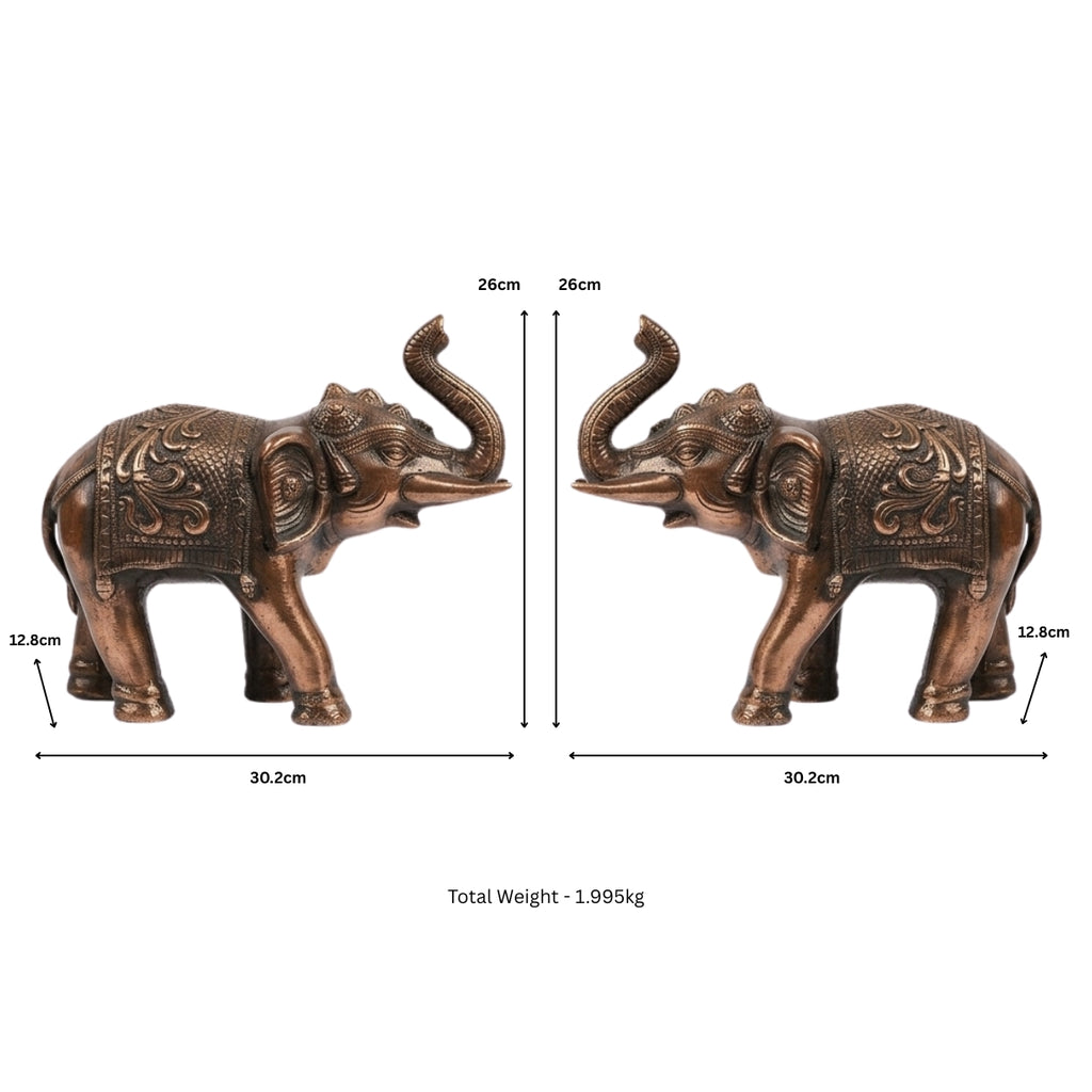 Premium Antique Copper Finish Elephant Figurine Pair for Vastu & Home Decor (Set of 2) G-81-B