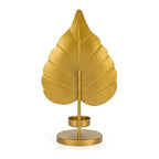 Golden Metal Ganesha Leaf Figurine with Flute and T-Light Holder I-203-A