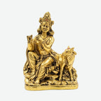 Metal Lord Krishna Statue – Golden Murlidhar Idol with Kamdhenu Cow W-187-A