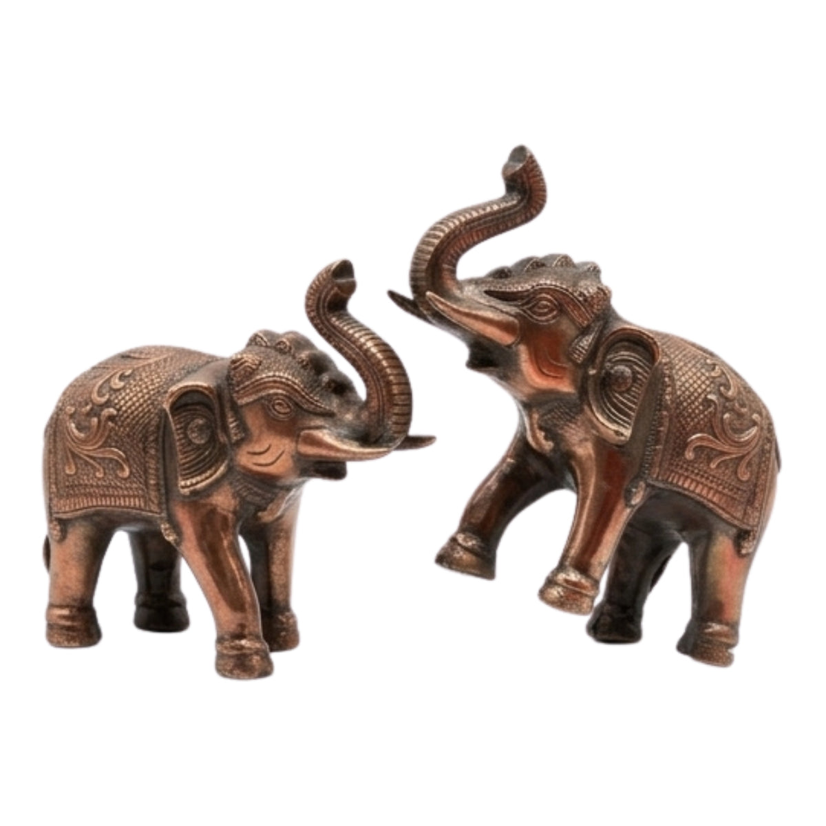 Premium Antique Copper Finish Elephant Figurine Pair for Vastu & Home Decor (Set of 2) G-81-B