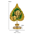 Golden Metal Ganesha Leaf Figurine with Flute and T-Light Holder I-203-A