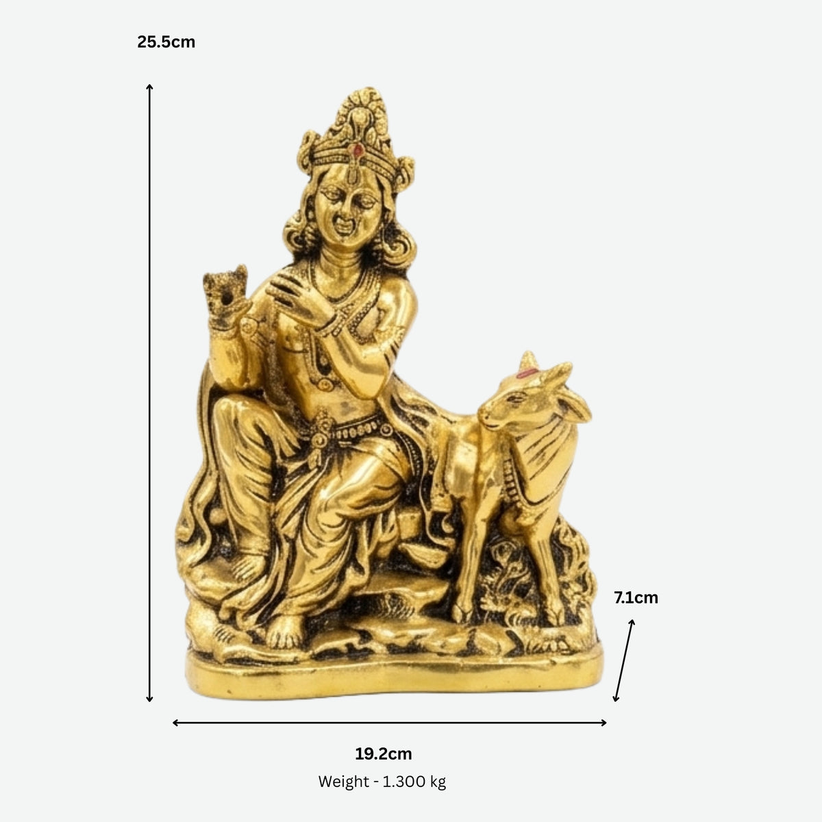 Metal Lord Krishna Statue – Golden Murlidhar Idol with Kamdhenu Cow W-187-A