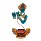 Handcrafted Rajasthani Iron Lord Krishna Figurine with Flute – Traditional Indian Wrought Iron Krishna Idol Showpiece with Tealight Candle Holder for Home Decor I-211-A