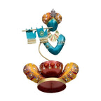 Handcrafted Rajasthani Iron Lord Krishna Figurine with Flute – Traditional Indian Wrought Iron Krishna Idol Showpiece with Tealight Candle Holder for Home Decor I-211-A