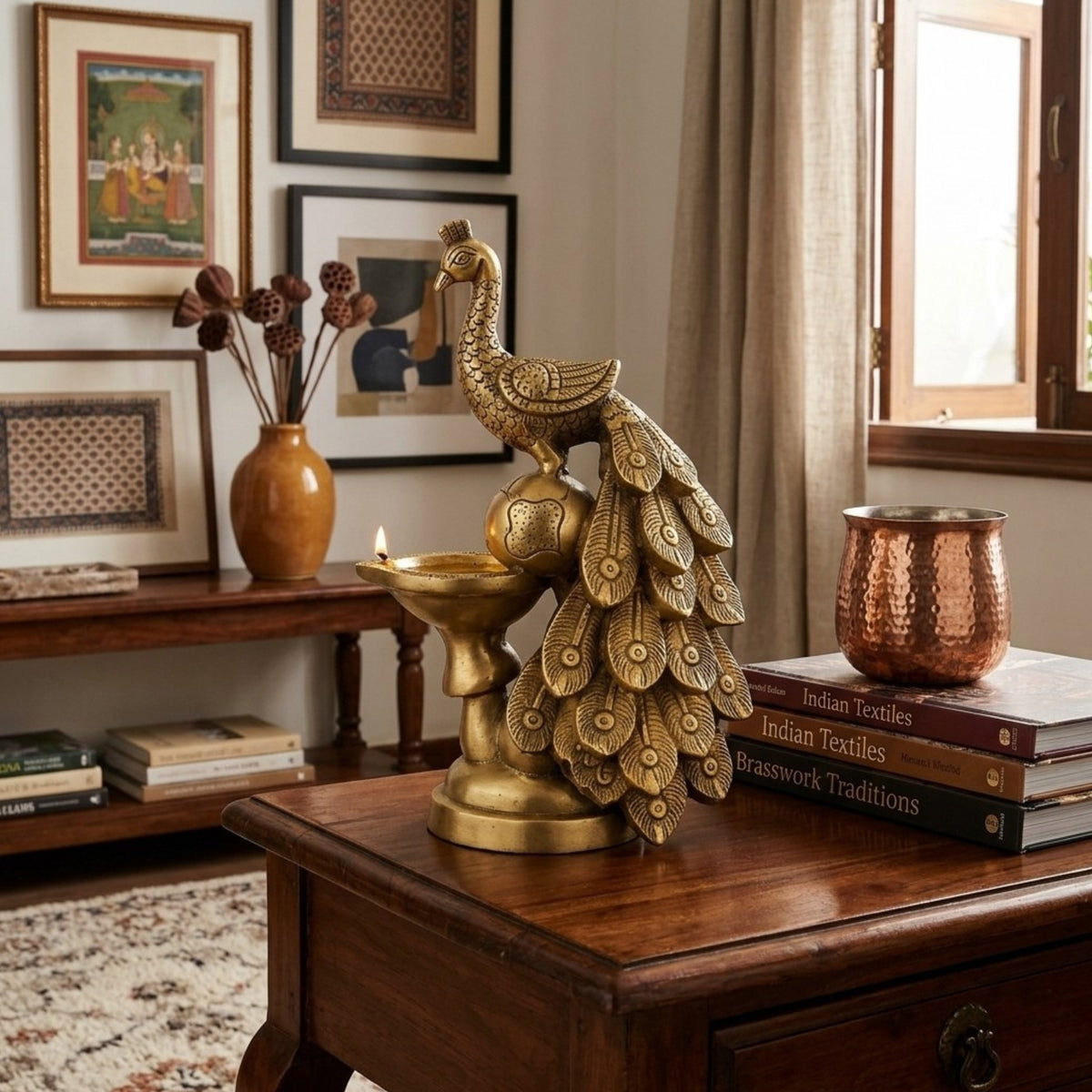 Exquisite Handcrafted Brass Peacock Diya – Traditional Single Wick Oil Lamp for Home Decor & Pooja BR-205-A