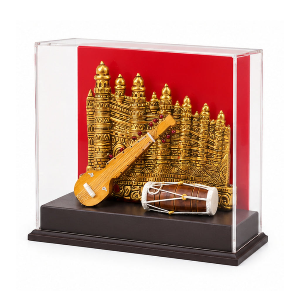 Exquisite Handcrafted Indian Miniature Musical Instrument Showpiece with Acrylic Display Case GC-W-169-A