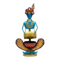 Handcrafted Rajasthani Iron Musician Figurine with Dholak – Traditional Indian Wrought Iron Tribal Drummer Doll Showpiece with Tealight Candle Holder for Home Decor I-236-B