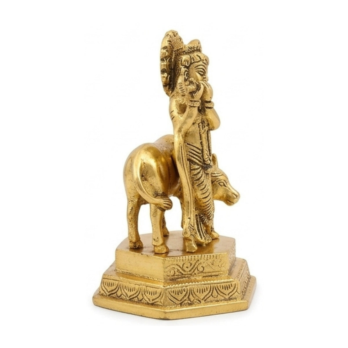 Handcrafted Metal Lord Krishna with Cow Idol – Divine Flute Player (Murali Gopal) Metallic Showpiece for Home Altar, Mandir, & Gifting W-188-A