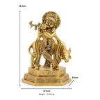 Handcrafted Metal Lord Krishna with Cow Idol – Divine Flute Player (Murali Gopal) Metallic Showpiece for Home Altar, Mandir, & Gifting W-188-A