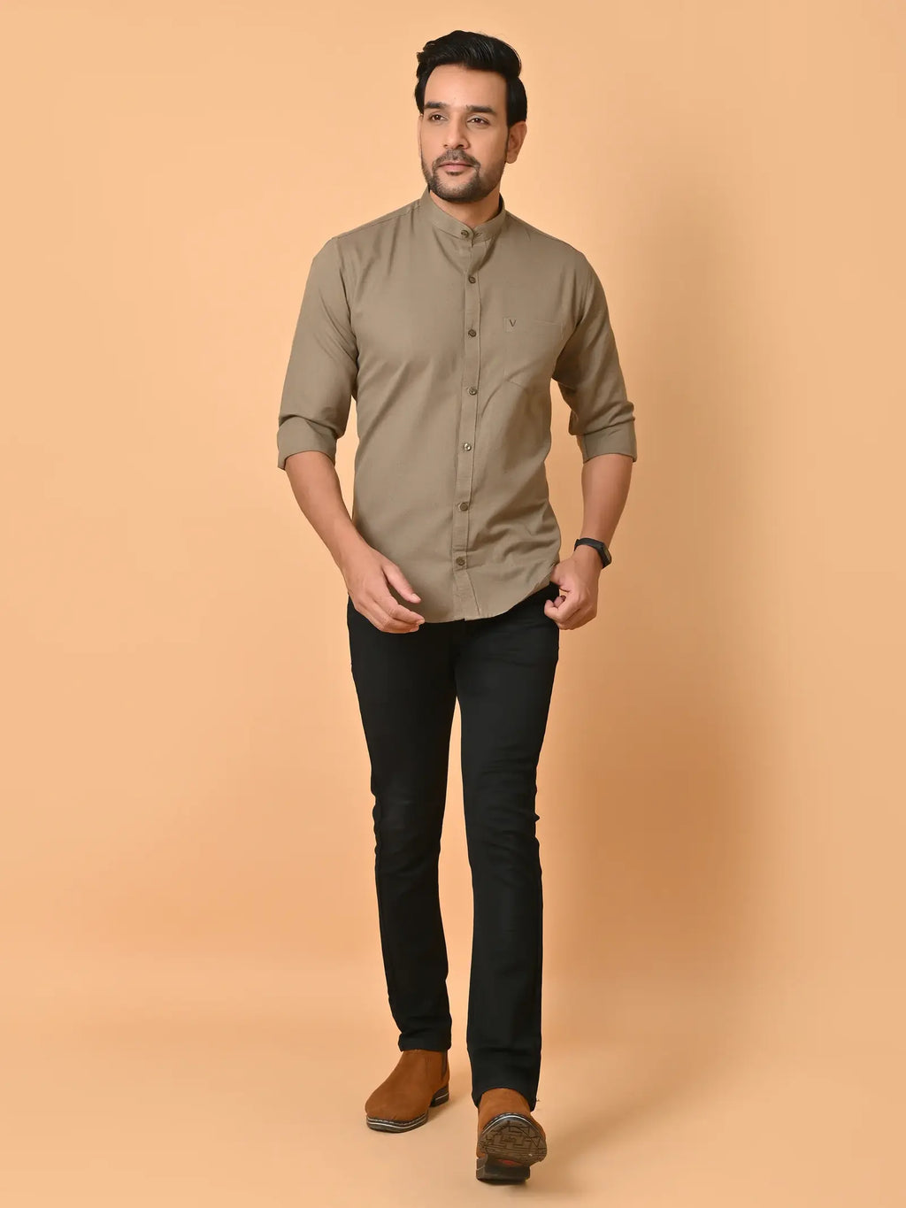 CraftEarth's Men's Chocolate Brown Solid Shirt - FS - C5