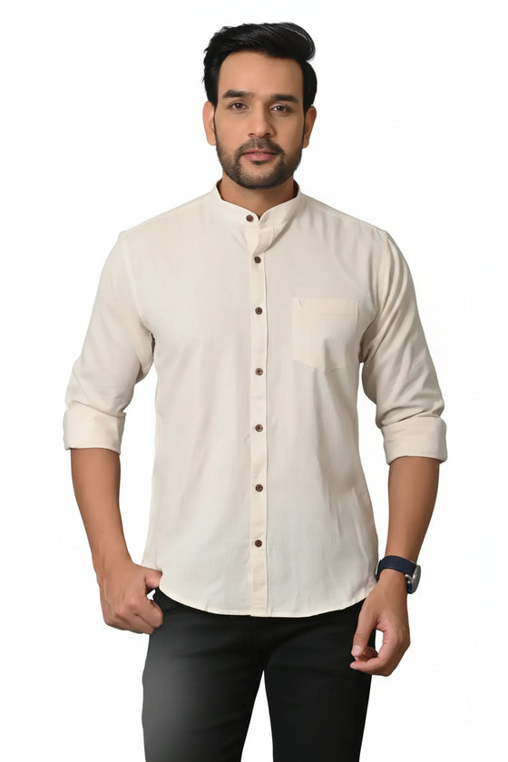 CraftEarth's Men's Creamy White Solid Shirt FS - C15