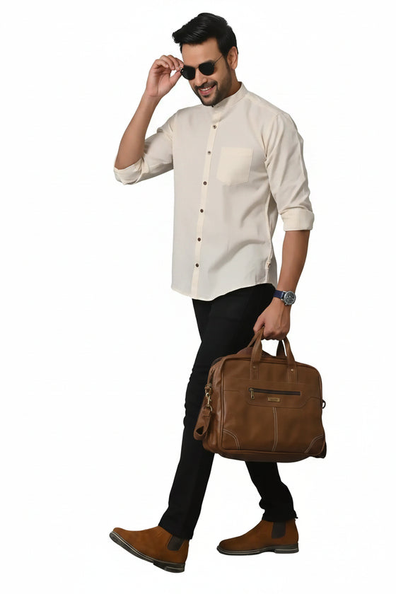 CraftEarth's Men's Creamy White Solid Shirt FS - C15