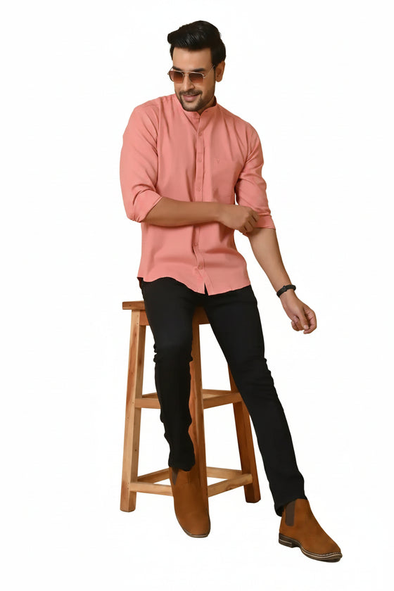 CraftEarth Men's Peach Color Solid Shirt FS - C10