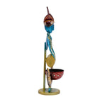 Handcrafted Rajasthani Iron Musician Figurine with Dholak – Traditional Indian Wrought Iron Tribal Drummer Doll Showpiece with Tealight Candle Holder for Home Decor I-236-B