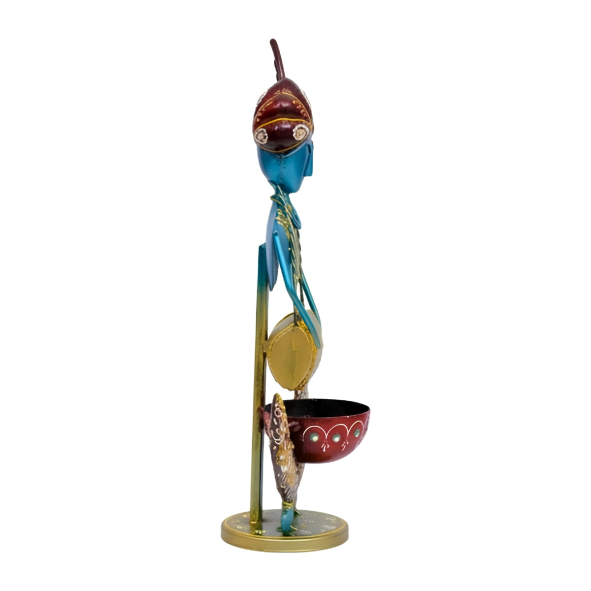 Handcrafted Rajasthani Iron Musician Figurine with Dholak – Traditional Indian Wrought Iron Tribal Drummer Doll Showpiece with Tealight Candle Holder for Home Decor I-236-B