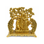 Golden Metal Radha Krishna Standing Under Tree Showpiece with Peacocks W-238-A
