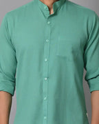 Button-down green shirt with pocket, casual men's apparel, eco-friendly fashion from CRAFTEARTH.
