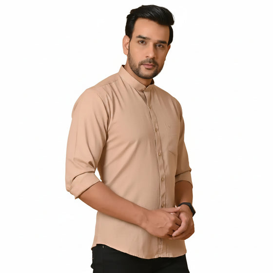 CraftEarth's Men's Pine Brown Solid Shirt - FS - C39