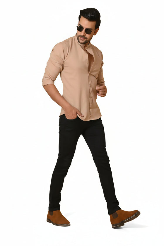CraftEarth's Men's Pine Brown Solid Shirt - FS - C39