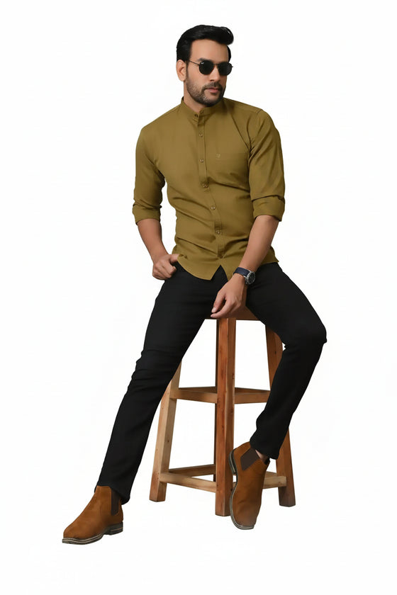 CraftEarth's Men's Olive Green Solid Shirt - FS - C27