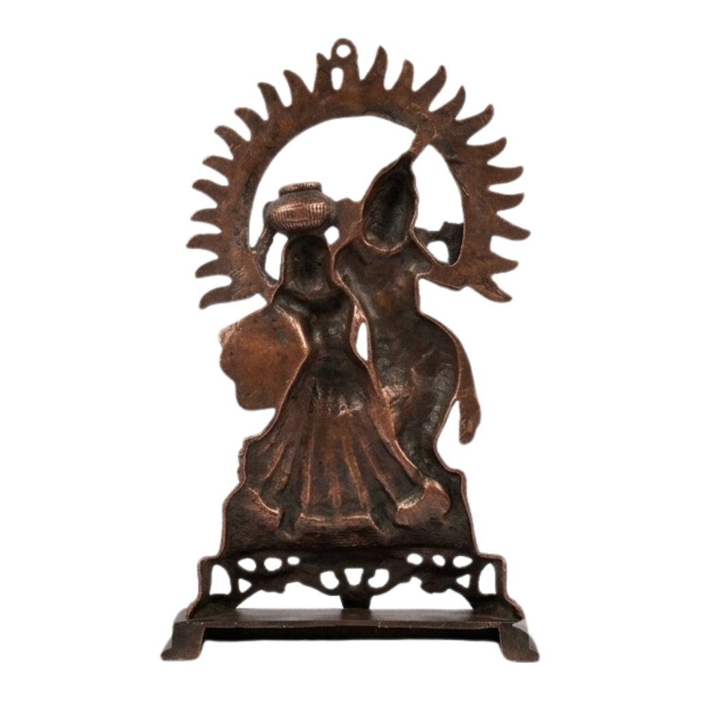 Handcrafted Antique Copper Gunmetal Radha Krishna Deity Figurine G-186-A