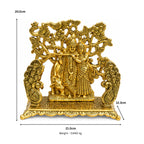 Golden Metal Radha Krishna Standing Under Tree Showpiece with Peacocks W-238-A