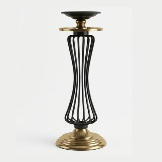 Modern Hourglass Metal Candle Holder – Elegant Black & Gold Pillar Stand I-998-A