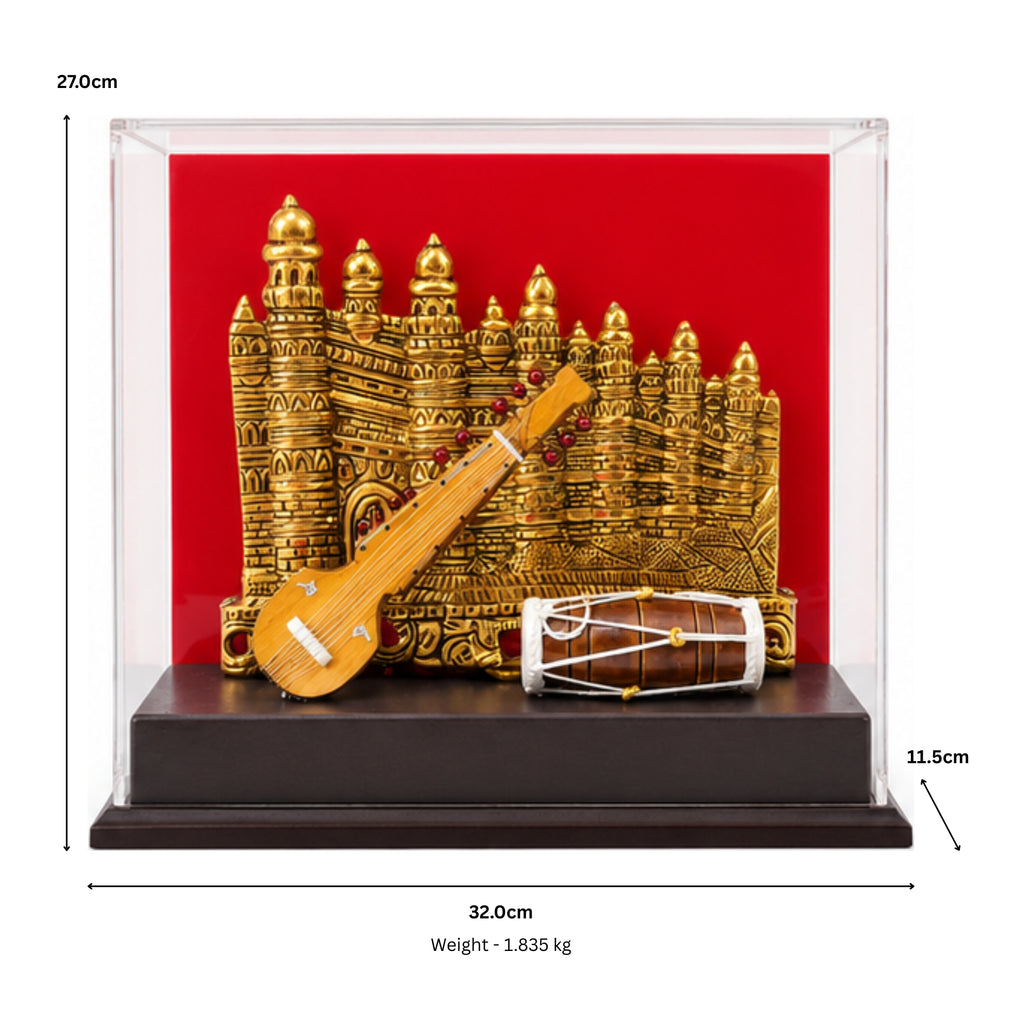 Exquisite Handcrafted Indian Miniature Musical Instrument Showpiece with Acrylic Display Case GC-W-169-A