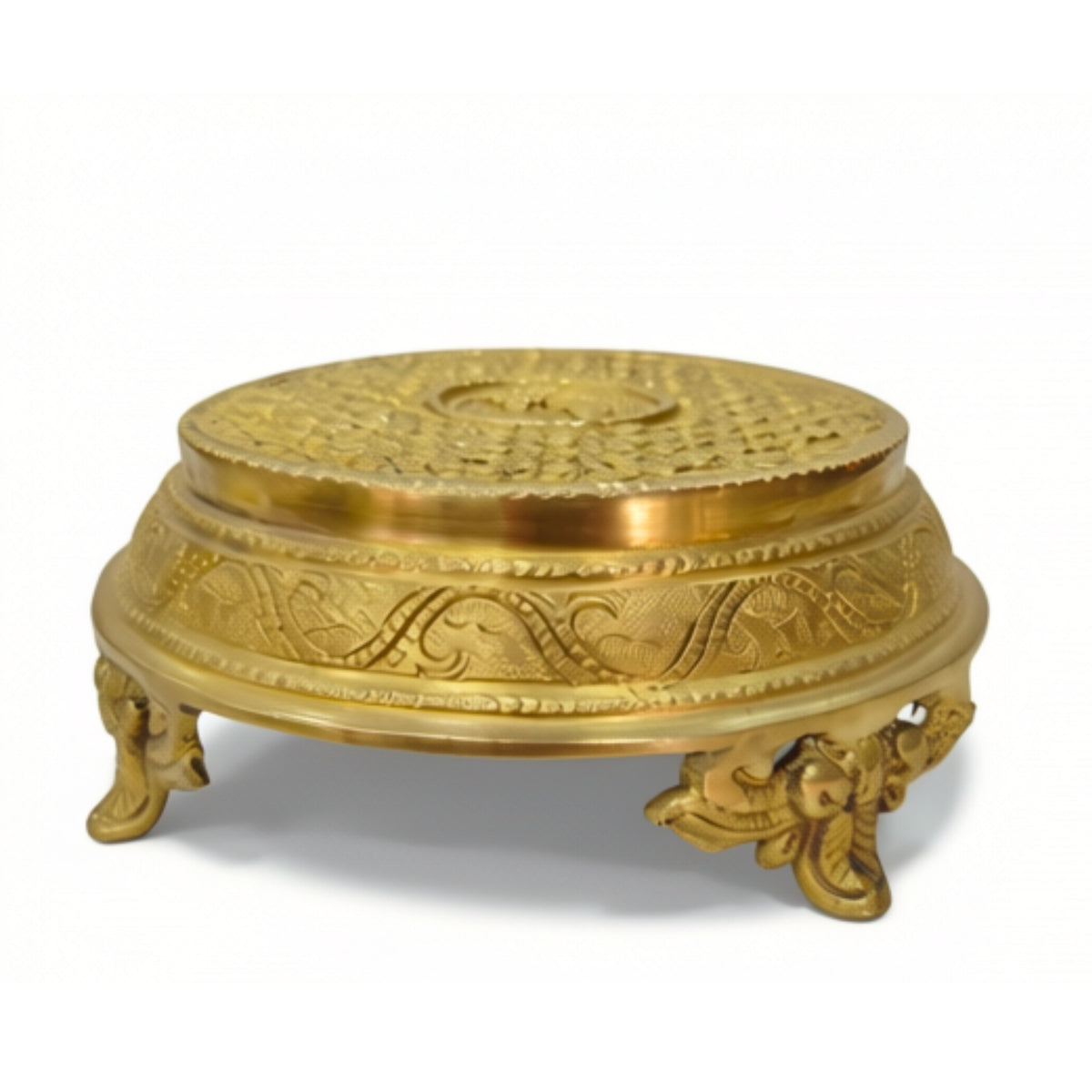 Handcrafted Brass Pooja Chowki – Traditional Engraved Idol Pedestal Stool for Home Mandir & Rituals BR-163-A