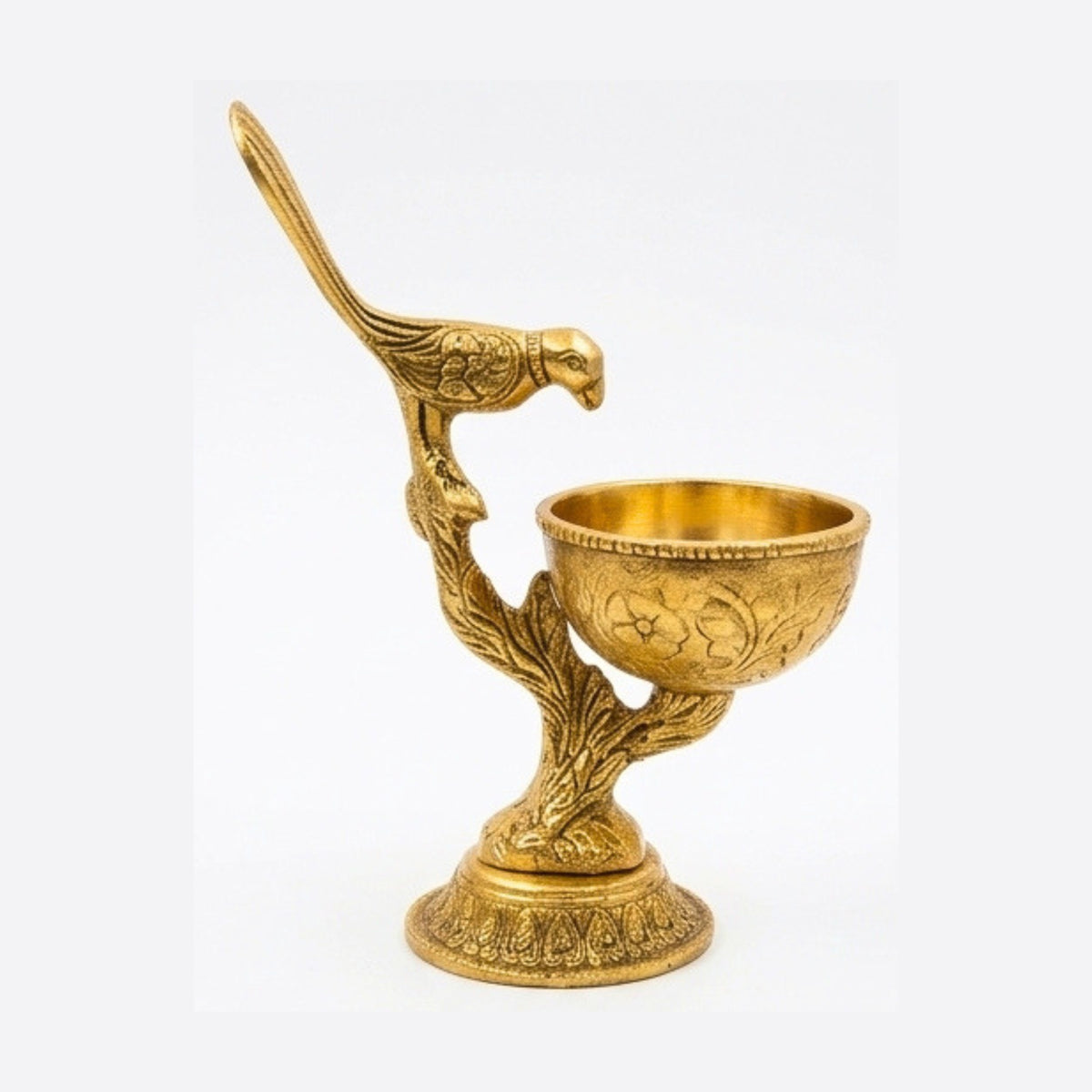 Traditional Handcrafted Metal Parrot on Tree Branch Diya & Oil Lamp W-237-A
