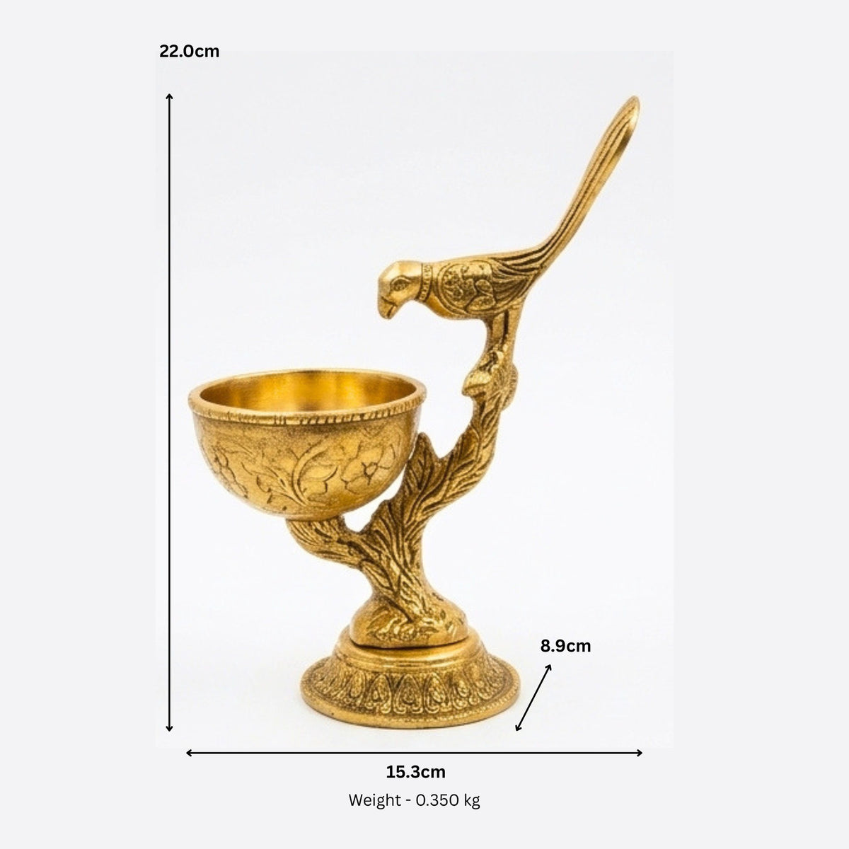 Traditional Handcrafted Metal Parrot on Tree Branch Diya & Oil Lamp W-237-A