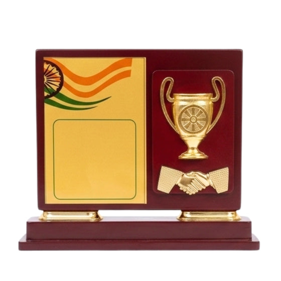 Premium Wooden Memento Trophy with Indian Tricolor Design & Golden Accents M-260-A