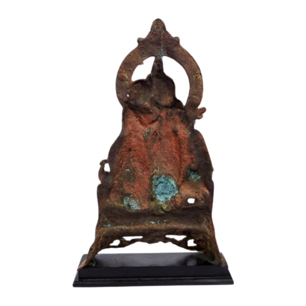 Traditional Copper Finish Gunmetal Radha Krishna with Cow Idol G-75-A