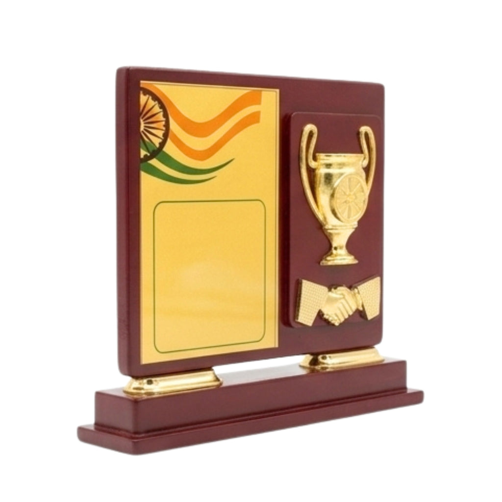 Premium Wooden Memento Trophy with Indian Tricolor Design & Golden Accents M-260-A