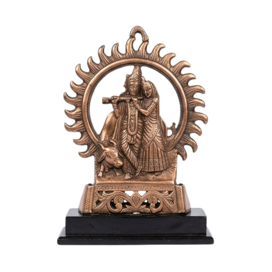 Traditional Copper Finish Gunmetal Radha Krishna Flamed Aura Idol G-49-C