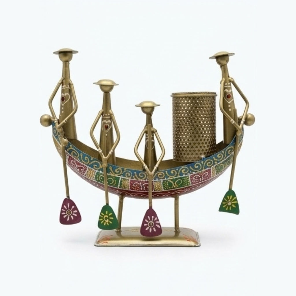 Handcrafted Traditional Iron Boat Rowers Pen Stand & Ethnic Desk Organizer I-311-A