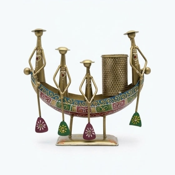 Handcrafted Traditional Iron Boat Rowers Pen Stand & Ethnic Desk Organizer I-311-A