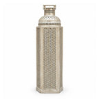 Oversized Exotic Cutout Metal Lantern – Distressed White Moroccan Tower Candle Holder with Hinged Door I-81-A