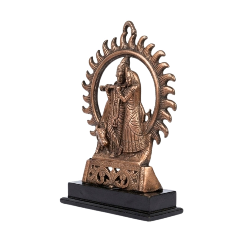 Traditional Copper Finish Gunmetal Radha Krishna Flamed Aura Idol G-49-C