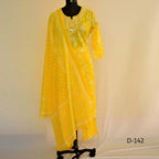 CraftEarth Women’s Ethnic Yellow Mirror Work Kurta with Bottom & Dupatta Set K-D142