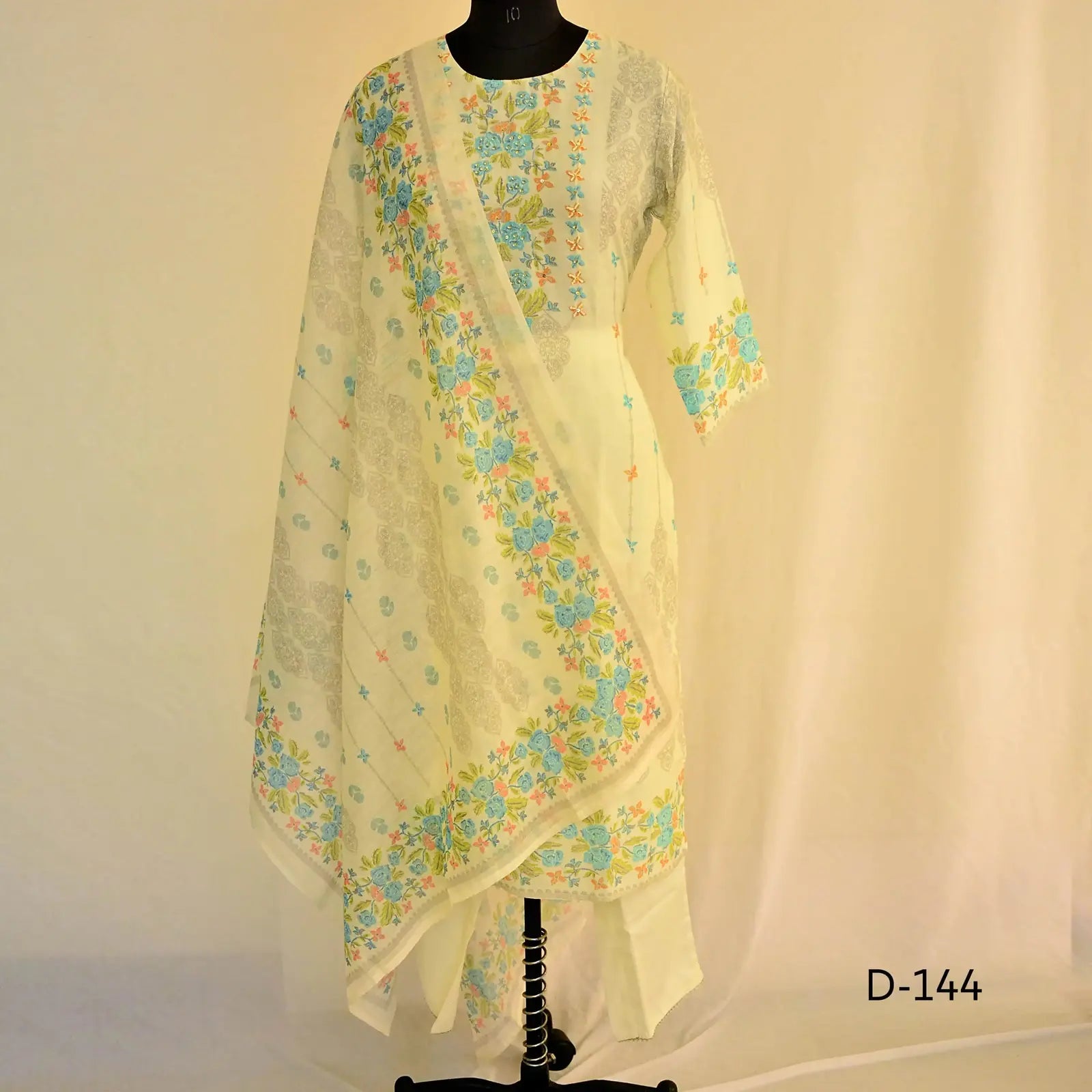CraftEarth Women's Ethnic Off-White Suit Set with Matching Dupatta K-D144